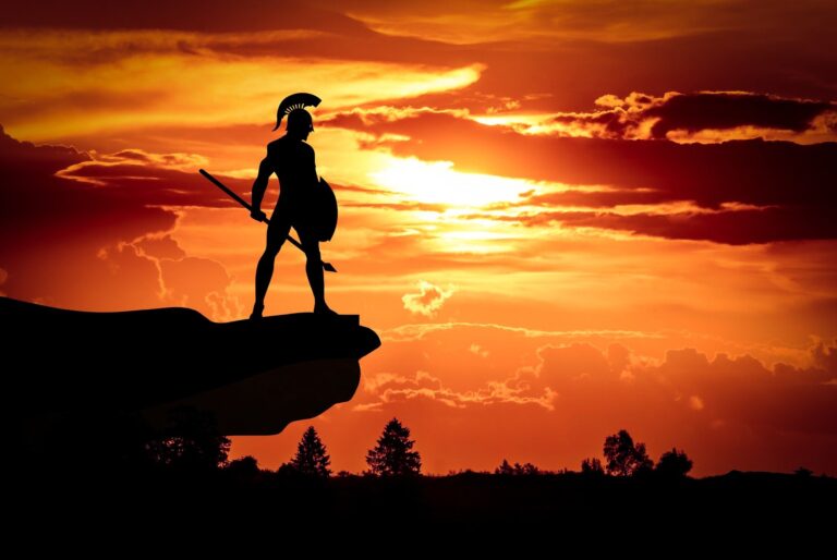 Spartan warrior with orange background.