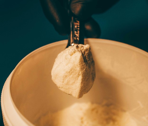 A scoop of protein powder